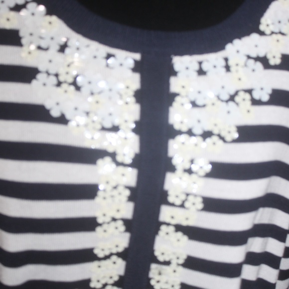 C.D. DANIELS NAVY WHITE STRIPE BEADED Embellushed Top NWT $56 Size 2X - Picture 2 of 8